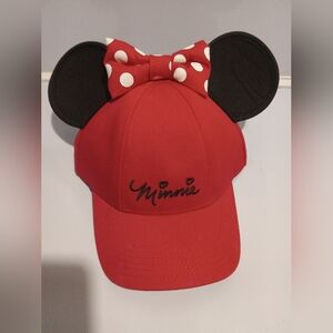 Disney Red Minnie Mouse Snap Back Cap/Hat with Ears‎ With Bow